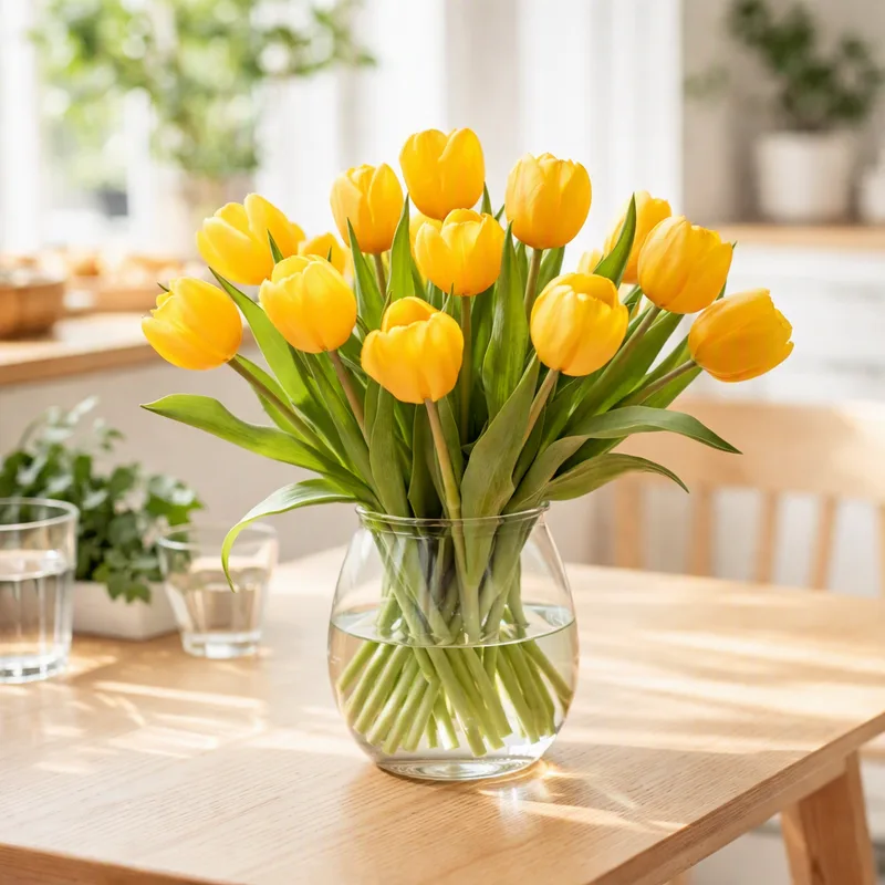 Klassische Tulpen arrangiert im Wohnzimmer